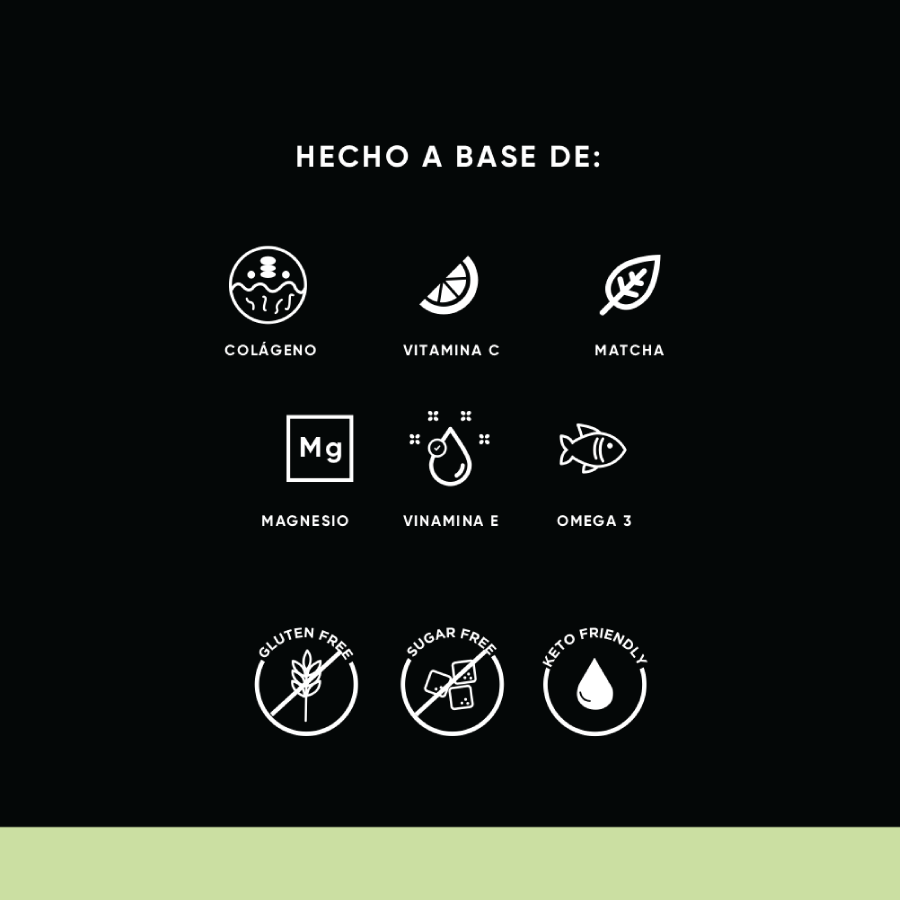 Colágeno Matcha, con Vitamina C & E, Omega 3, Magnesio, 450gr