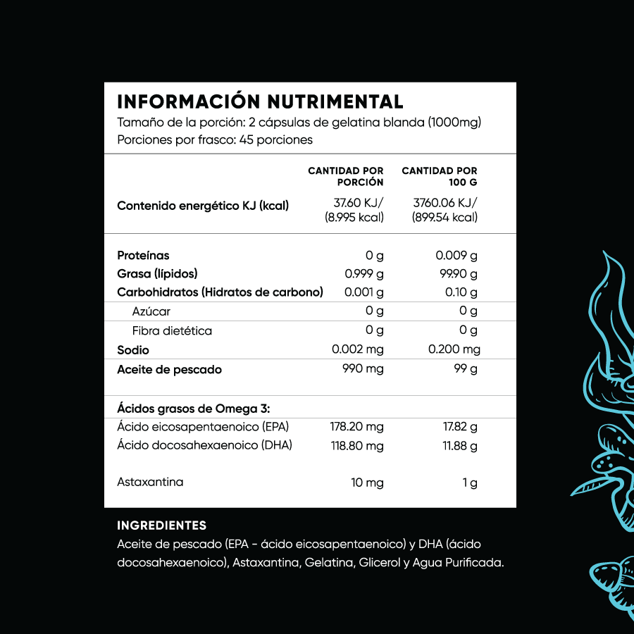 Omega 3 + Astaxantina - 90 Capsulas -  epa y dha omega 3
